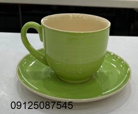 تصویر فنجان نعلبکی بزرگ رنگی دوریکا طرح تکرنگ cup and saucer dorika