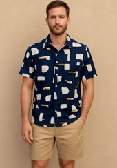 تصویر پیراهن هاوایی مردانه آستین کوتاه نخی تابستانه خنک - 0 