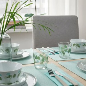 تصویر لیوان طرح دار ایکیا مدل STILENLIG بسته 4 عددی IKEA STILENLIG Glass, clear glass leaf patterned/green, 30 cl