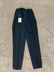 تصویر شلوار زنانه پارچه ای مدل منگو مشکی جلو دکمه کرپ مازراتی درجه یک گرم بالا قد ۹۰ - مشکی / ۴۲ Shalvar zanane parchei mango