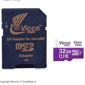 تصویر رم میکرو ۳۲ گیگ ویکومن Vicco Man Extra 533X U1 C10 80MB/s + ا Vicco Man Extra 32GB 533X U1 C10 80MB/s MicroSDHC Memory Card With Ram Reader Vicco Man Extra 32GB 533X U1 C10 80MB/s MicroSDHC Memory Card With Ram Reader