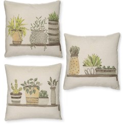 تصویر کاور کوسن کتان بافت‌دار طرح Cactus Pots - ۳عدد 