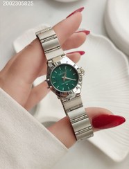 تصویر ساعت مچی زنانه برند امگا استیل رنگ ثابت -بک استیل بند کرکره ای قفل فشاری دوطرفه - سبز Omega