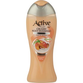 تصویر شامپو بدن کرمی اکتیو (Active) مدل Peach And Almond وزن 400 گرم حجم شامپو بدن