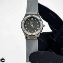 تصویر ساعت مچی زنانه هابلوت نگین دار طوسی نقره ای Hublot Diamonds 