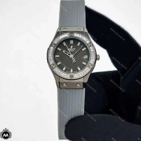 تصویر ساعت مچی زنانه هابلوت نگین دار طوسی نقره ای Hublot Diamonds 