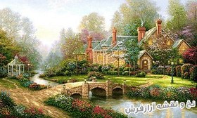 تصویر نخ و نقشه تابلو فرش منظره کلبه و رودخانه توماس - 2473 