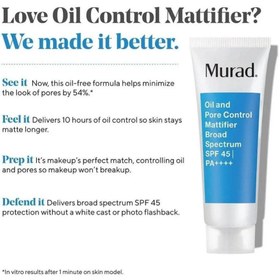 تصویر ضدآفتاب کنترل چربی و منافذ دکتر موراد با محافظت بالا SPF45 Murad ACNE CONTROL Oil and Pore Control Mattifier Broad Spectrum SPF45 PA++++ 