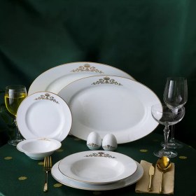 تصویر سرویس چینی زرین 12 نفره کامل کوئین طلایی (102 پارچه) Zarin Iran ItaliaF Queen-Gold 102 Pieces FDC Dinnerware Set