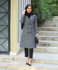 تصویر پالتو زنانه آستردار توییت سایز ۴۰ تا ۵۴ رنگ‌های زغالی، طوسی، سرمه‌ای و آبی 