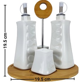 تصویر سرویس جای آبلیمو و روغن و نمک پاش 4 عددی پایه بامبو VOGATI OIL AND VINEGAR SET CERAMIC