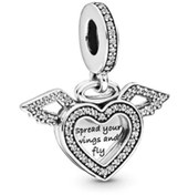 تصویر چارم آویز قلب و بال‌های فرشته نگین‌دار پاندورا Pandora Heart & Angel Wings Dangle Charm