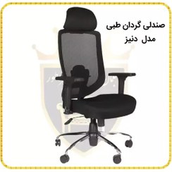 تصویر صندلی گردان طبی با پشتی توری مدل مدرن دارای تنظیم ارتفاع ، دسته ، پشت گردن و گودی کمر 