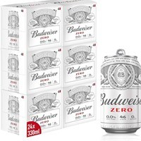 تصویر آبجو بدون الکل آمریکایی بادوایزر زیرو حجم 330 میل (Budweiser) بسته 24 عددی 