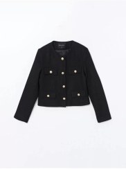 تصویر ژاکت بافتنی زنانه یقه داراورجینال مشکی LC Waikiki 