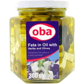 تصویر پنیر فتا و زیتون اوبا در روغن زیتون با سبزیجات معطر (300 گرم) OBA OBA