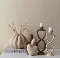 تصویر ست رومیزی دکوراتیو گلدان ، جاشمعی و مجسمه زوج رنگ کرم نسکافه ای کد ۱۸۲۹ 