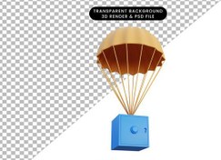 تصویر آیکون 3 بعدی گاوصندوق با چتر نجات – 3d rendering of safe falling with a parachute 