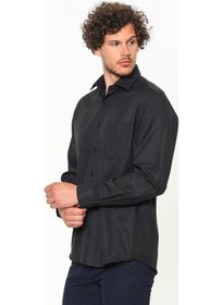 تصویر پیراهن آستین بلند مشکی مردانه با برش کلاسیک و جیب صاف برند varetta Men's Black Classic Cut Straight Pocket Long Sleeve Shirt