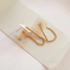 تصویر گوشواره نقره عیار ۹۲۵ آبکاری طلا زنجیری دخترانه 