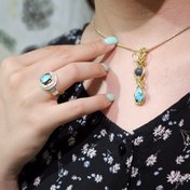 تصویر آویز فیروزه و جاسپر مشکی 