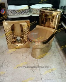 تصویر توالت فرنگی و توالت زمینی لوکس طلایی مدل 2223 