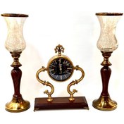 تصویر ست ساعت و شمعدان چوبی فلزی آنتیک 1430/580 