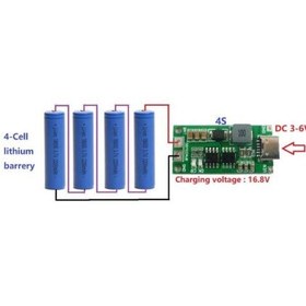 تصویر ماژول شارژ باتری ۴ سل ۱ آمپر ورودی تایپ C 
