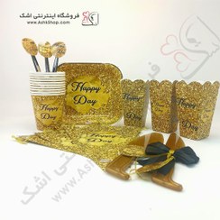 تصویر تم تولد مبارک رنگ طلایی پک ۱۰ نفره 