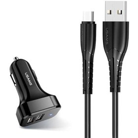 تصویر شارژر فندکی یوسامز مدل US-CC087 C13 با کابل میکرو USB USAMS US-CC087 C13 2.1A Dual USB Fast Charging Car Charger With microUSB Cable