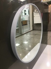 تصویر آینه گرد دکوری دیواری با قاب سفید قطر 60 سانت 
