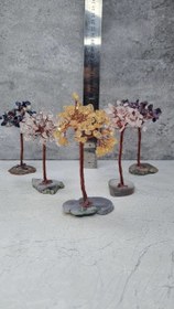 تصویر درختچه سنگی سیترین با پایه عقیق Citrine Gem Tree on Agate Slice Base