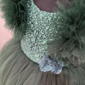 تصویر لباس عروسبچگانه سرشانه پف مجلسی دخترانه - طوسي روشن Dress