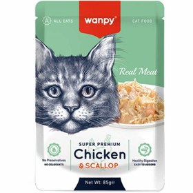 تصویر پوچ گربه ونپی طعم مرغ و گوش ماهی 85 گرم (انگلیسی نویس) Wanpy Cat chicken scalop 85g