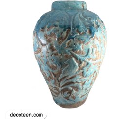 تصویر گلدان باستانی مدل لعاب گل و مرغ قطر دهانه: 10، ارتفاع:38 ، قطر کف:12 ، عرض: 26 سانتیمتر، جنس: سفال