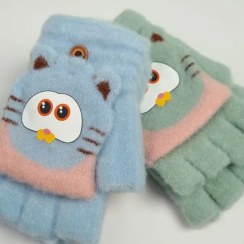 تصویر دستکش بچه‌گانه نیم انگشت بافت موهر فانتزی مدل گارفیلد 