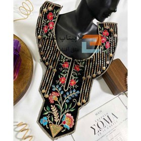 تصویر پنل مشکی مخمل گلدوزی 