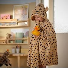 تصویر حوله با کلاه ایکیا مدل IKEA SANDLOPARE Towel with hood (SANDLOPARE) light brown/cheetah pattern, 70x140 cm