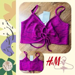 تصویر کراپ تاپ - نیم تنه دخترانه جلو گره رنگ ارغوانی برند H&M 
