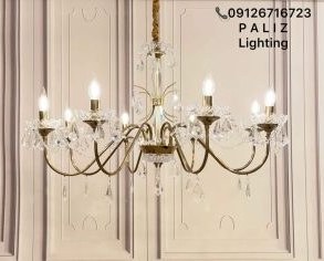 تصویر لوستر كريستالي و فلزي نئوكلاسيك مدل فلورانس طلایی 