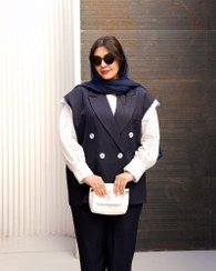 تصویر ست سه تیکه وست شلوار و شلوارک رنگ سورمه ای طرح ریحا 