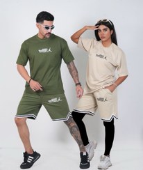 تصویر ست اسپورت زنانه و مردانه طرح jordan 864|Jordan Inspired Matching Set unisex – Olive & Beige T-Shirts and Shorts 