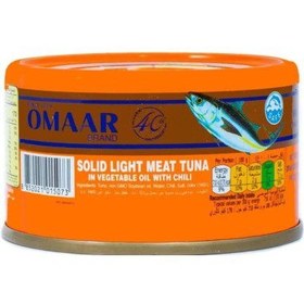 تصویر تن ماهی قوطی 95 گرم عمر OMAR با روغن سبزيجات مدل Solid Light Meat Tuna Omaar Solid Light Meat Tuna Fish 95gr