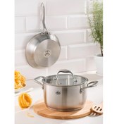 تصویر قابلمه استیل kzp سایز 20 درب پیرکس kzp steel pot saize_20