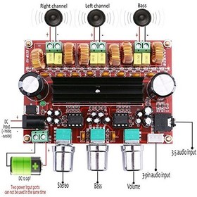 تصویر آمپلی فایر حرفه ای سه کاناله نمونه با کیفیت ،شامل دو کانال ۵۰ وات چپ و راست و یک‌کانال ۱۰۰ وات ساب ووفر ،بسیار با کیفیت ،دارای تون کنترل ۳ پارامتری 3 chanel audio amplifier / best quality module
