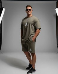 تصویر پکیج کد S3023 شامل تیشرت + شلوارک با تم خاکی 