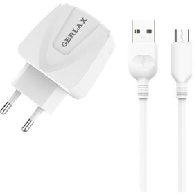 تصویر شارژر دیواری جرلکس مدل GA-07 به همراه کابل تبدیل microUSB ا gerlax ga-o7 microusb gerlax ga-o7 microusb