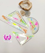 تصویر ست هندسه( خطکش،نقاله،گونیا)آبرنگی رزینی 