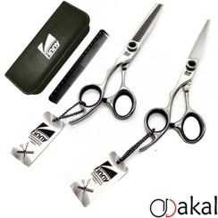 تصویر قیچی آرایشگری فینی ست چپ دست نقره ای تم مشکی سایز ۶ اینچ 