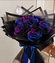 تصویر دسته گل رز روبانی ۷شاخه کهکشانی فول شاین گل خواستگاری دسته گل شیک 